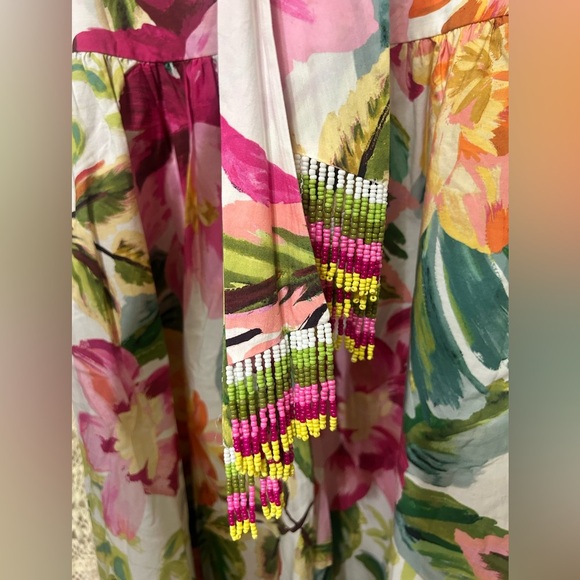 Farm Rio Painted Flowers Belted Cotton Skirt w/ Pockets Size Small RUNS LARGE - Picture 6 of 6